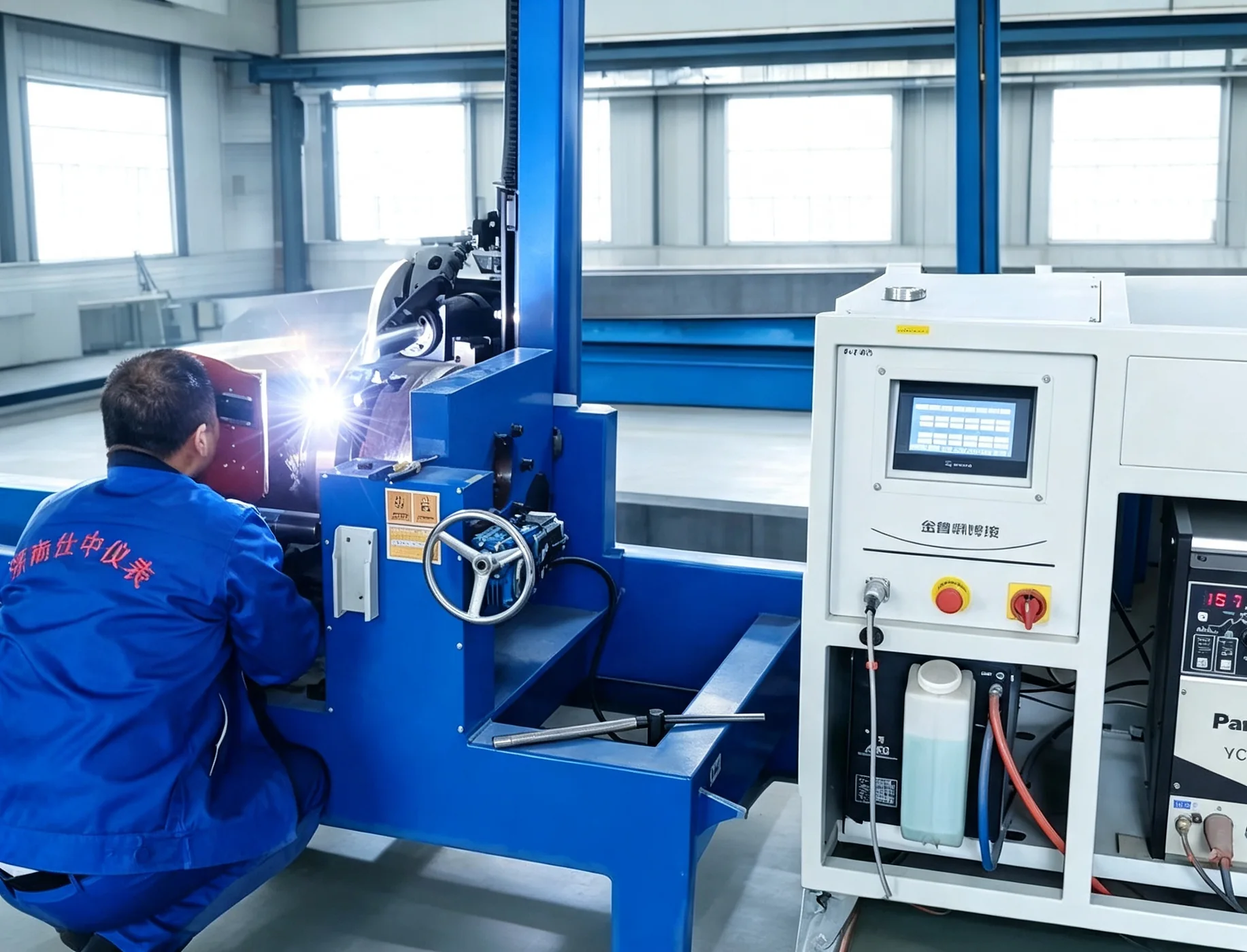 Operator supervising an automated welding station at the Shizhong factory
