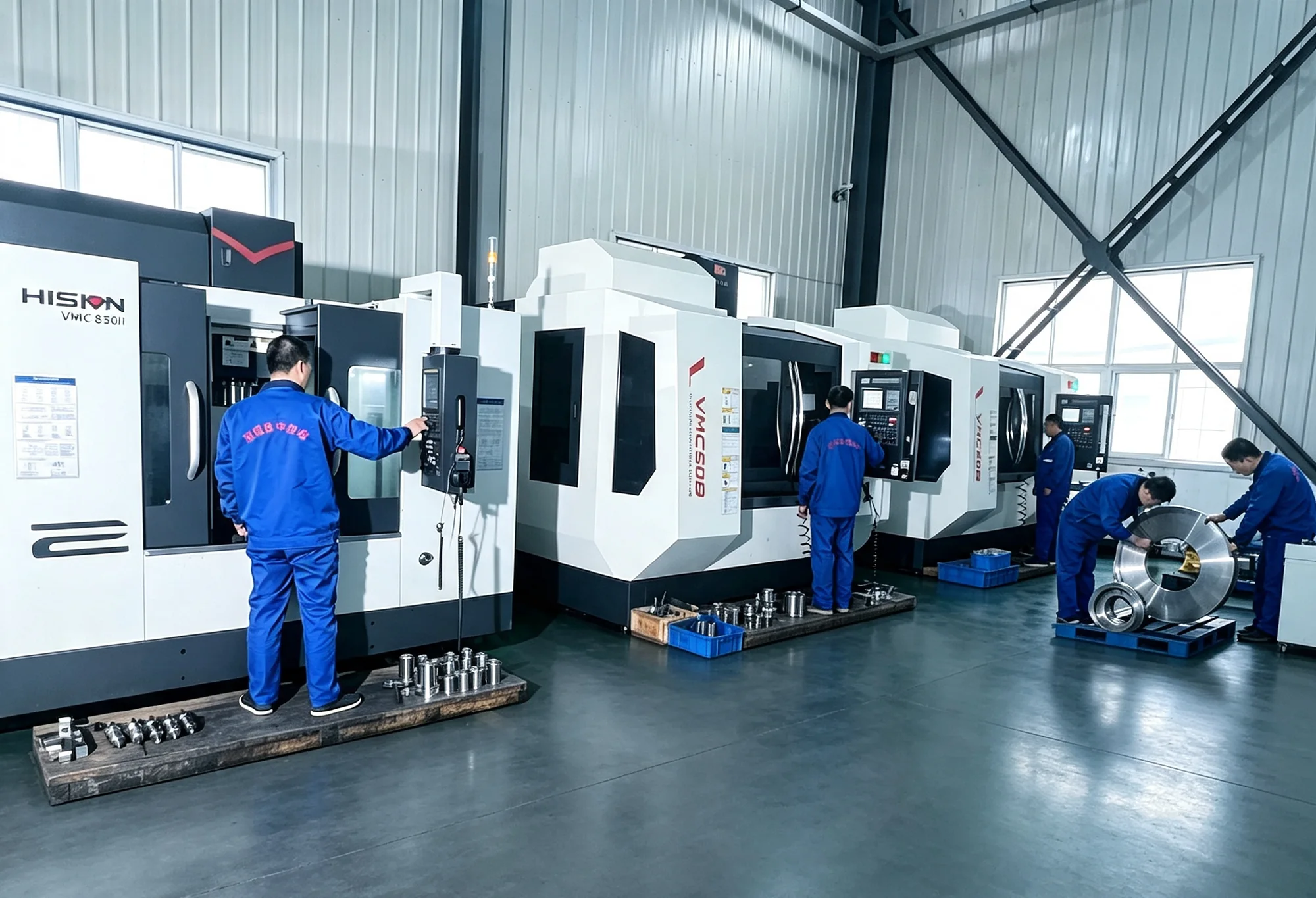 Multiple high-precision CNC machining centers operating inside the Shizhong factory
