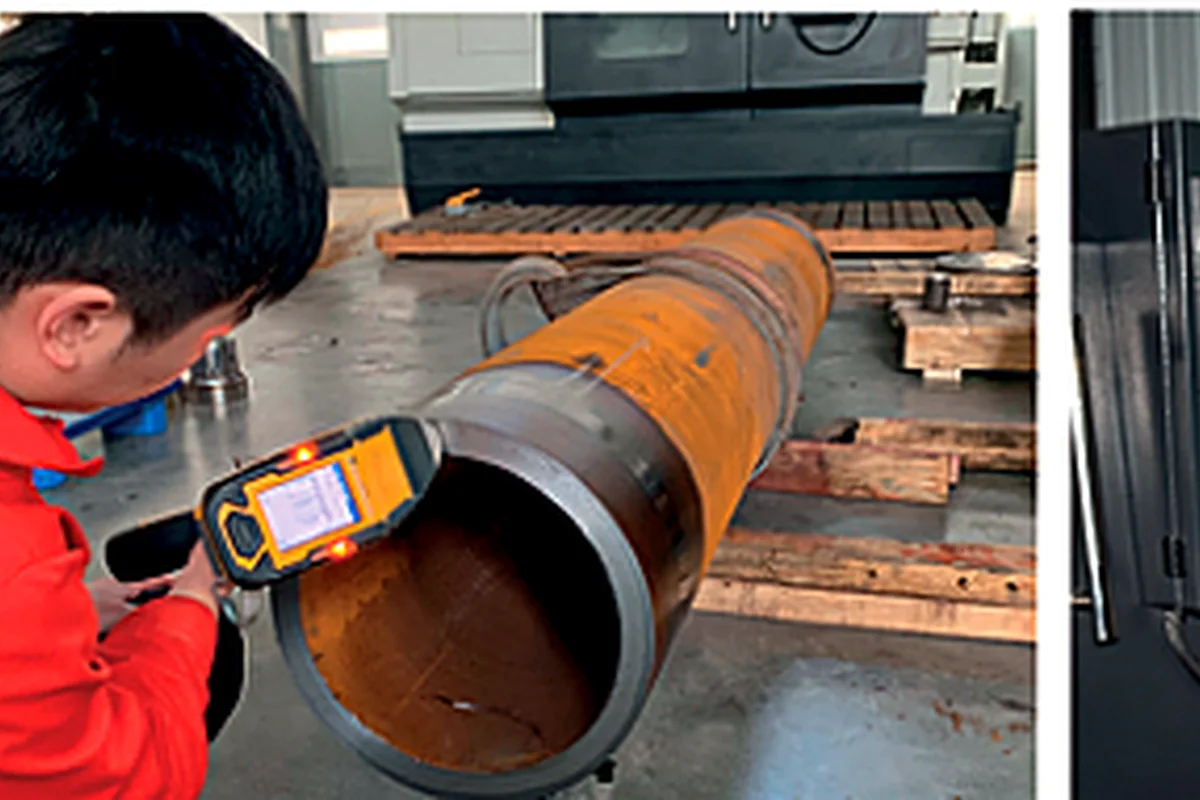 Material inspection on a large process pipe component