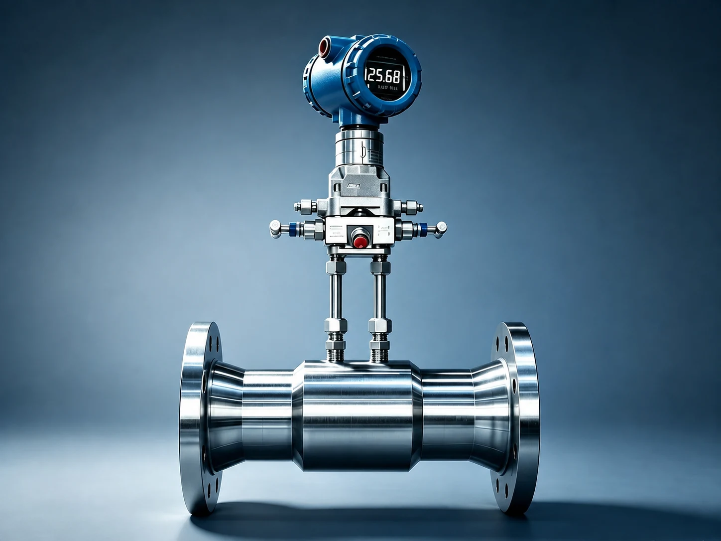 Pipeline-type balanced flow meter with integrated differential-pressure transmitter and flanged meter body