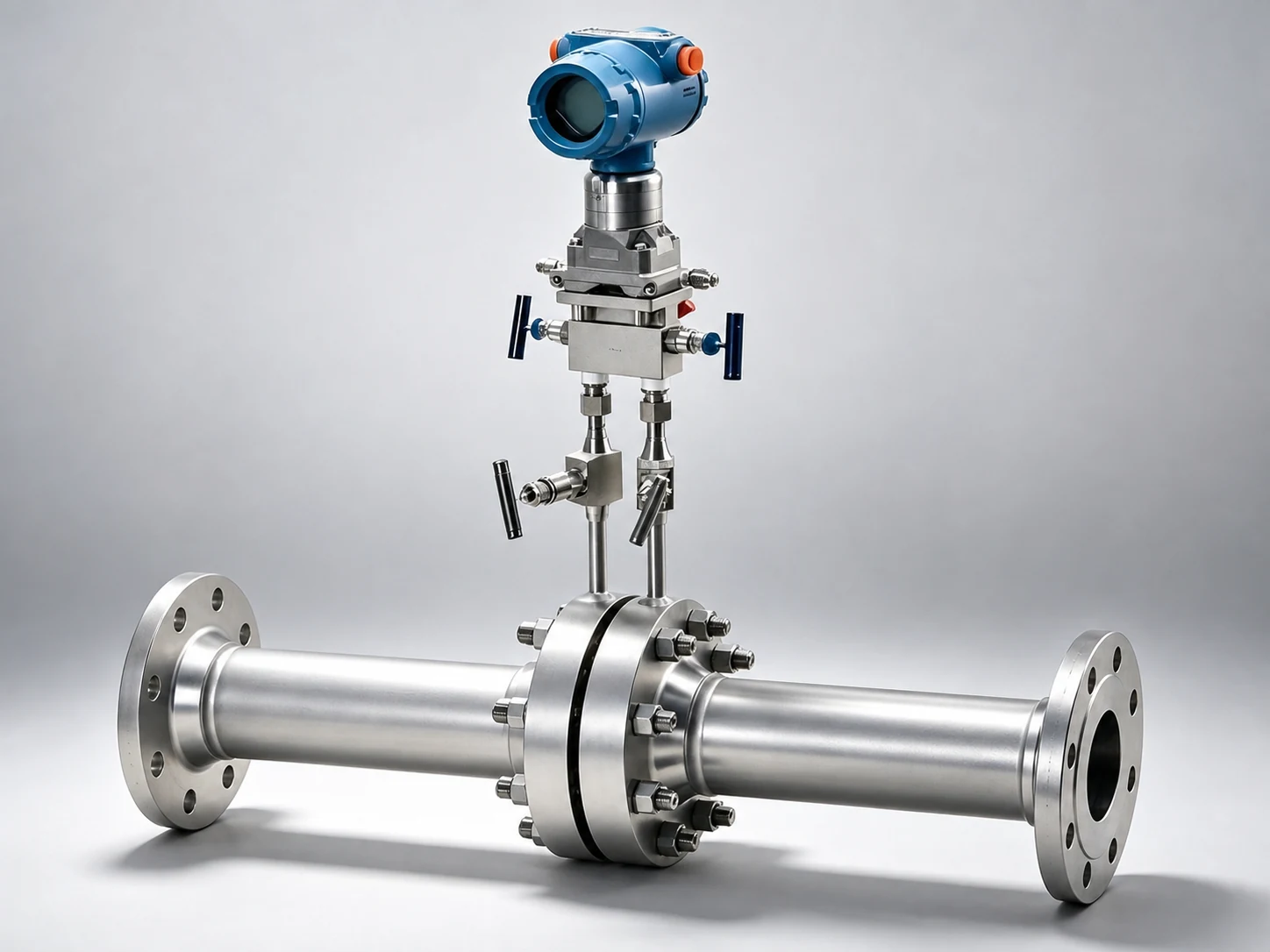 Integrated standard orifice flow meter with differential-pressure transmitter and flanged meter run