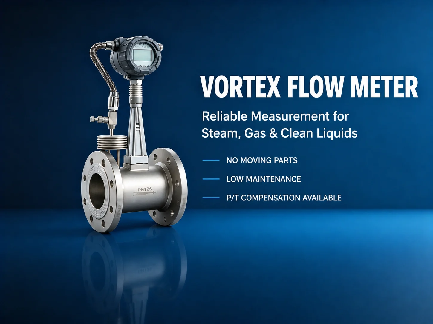 Shizhong vortex flow meter with concise product benefits for steam, gas and clean-liquid measurement